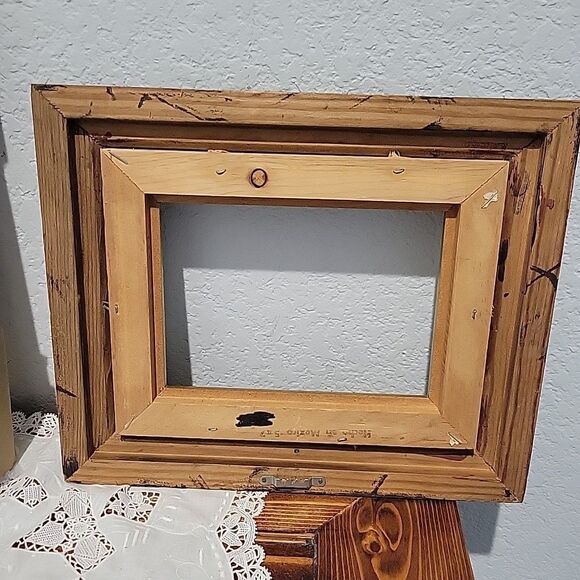 Pair Vtg MCM Wood Art Frames Linen Liner holds 9x12 & 5 x7 no glass Gallery Wall - Picture 10 of 15